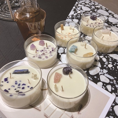 AROMA HOME Özel Logo Soya Mum Kristal Taş Mumlar Büyük Kokulu 10 OZ