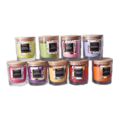 Aroma Home Kırmızı Şeker Cam Mum Özel Kokulu ahşap kapaklı
