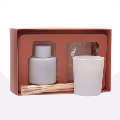 50ml Mat Beyaz Şişe Kamış Difüzör Seti Ahşap Kapaklı Kokulu Mumlu