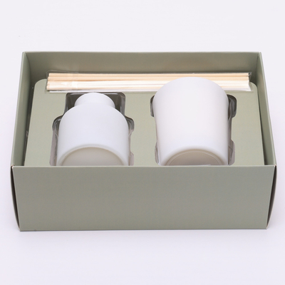 50ml Mat Beyaz Şişe Kamış Difüzör Seti Ahşap Kapaklı Kokulu Mumlu