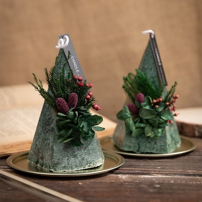 Çiçek Piramit Tipi Koni Noel Ağacı Ayağı Mum Dumansız Beyaz Yeşil Kırmızı 140g