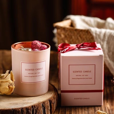 AROMA EV Özel Etiket Pembe Romantik Aromaterapi Lüks Kurutulmuş Çiçek Kokulu Soya Balmumu Olaylar Sahnesi İçin Mumlar