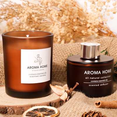 AROMA EV Sıcak satış Yağ Parfüm Cam Kavanoz Lüks Kahverengi Reed Difüzör Kokulu Mumlar Hediye Seti