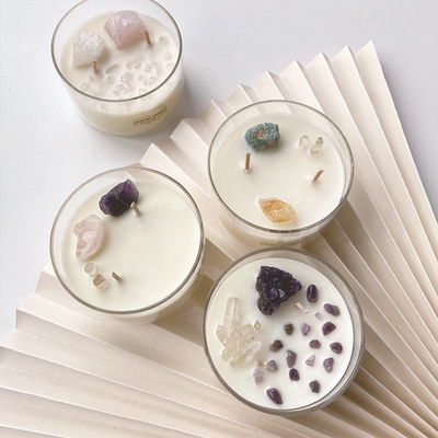 AROMA HOME Özel Logo Soya Mum Kristal Taş Mumlar Büyük Kokulu 10 OZ