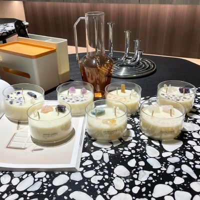 AROMA HOME Özel Logo Soya Mum Kristal Taş Mumlar Büyük Kokulu 10 OZ