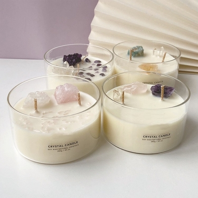 AROMA HOME Özel Logo Soya Mum Kristal Taş Mumlar Büyük Kokulu 10 OZ