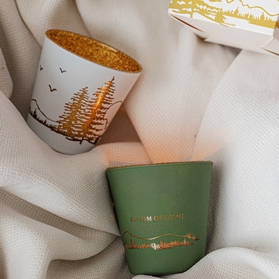 Yeşil Beyaz Oymalı Siluet Fincan Kavanoz Soya Balmumu Tealight Kokulu Mumlar