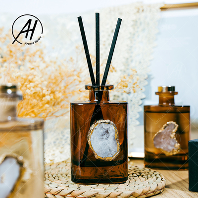 Elyaf Rattan Kare Altın Kapaklı Cam Şişe Uçucu Yağ Aroma Reed Difüzör 180ML