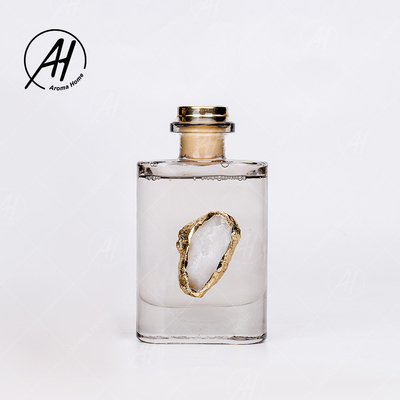 Elyaf Rattan Kare Altın Kapaklı Cam Şişe Uçucu Yağ Aroma Reed Difüzör 180ML