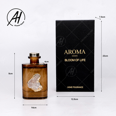 Elyaf Rattan Kare Altın Kapaklı Cam Şişe Uçucu Yağ Aroma Reed Difüzör 180ML
