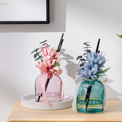 Uçucu Yağ Çiçek Elyaf Çubuk Aromaterapi Cam Şişe Yuvarlak Reed Difüzör 400ml