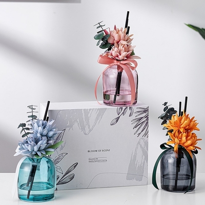 Uçucu Yağ Çiçek Elyaf Çubuk Aromaterapi Cam Şişe Yuvarlak Reed Difüzör 400ml