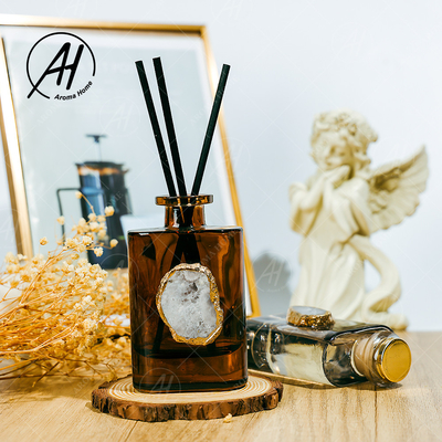 Amber Gri Cam Şişe Kristal Parfüm Dumansız Reed Difüzör 180ML Ev İçin