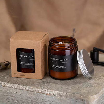 Çevre Dostu Özel Markalı Uçucu Yağ Mumları Amber Cam Mum 4 Oz