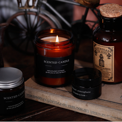 Çevre Dostu Özel Markalı Uçucu Yağ Mumları Amber Cam Mum 4 Oz
