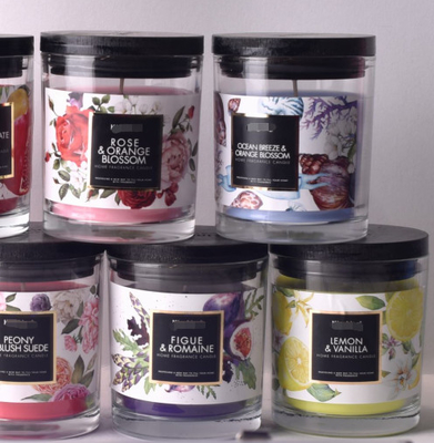 Aroma Home Kırmızı Şeker Cam Mum Özel Kokulu ahşap kapaklı