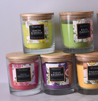 Aroma Home Kırmızı Şeker Cam Mum Özel Kokulu ahşap kapaklı