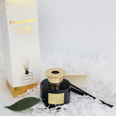 Aroma Reed Difüzör 100ml Siyah Şişe Altın Kapaklı Lüks Hediyelik Set