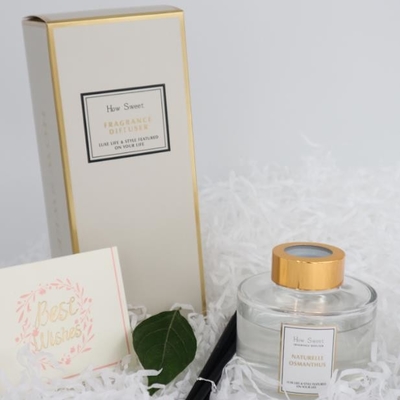 Aroma Reed Difüzör 126ml Yuvarlak Şişe Altın Kapaklı Lüks Hediyelik Set