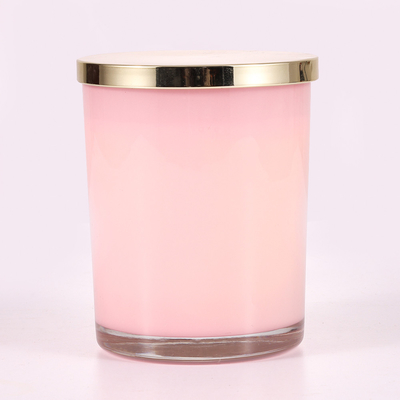 Cam Kavanoz Kokulu Mum 415g Metal Kapaklı Pembe Çiçek Baskı