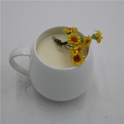 Soya Balmumu Seramik Çay Bardağı Mum Kokulu Mat Beyaz Yuvarlak 6oz